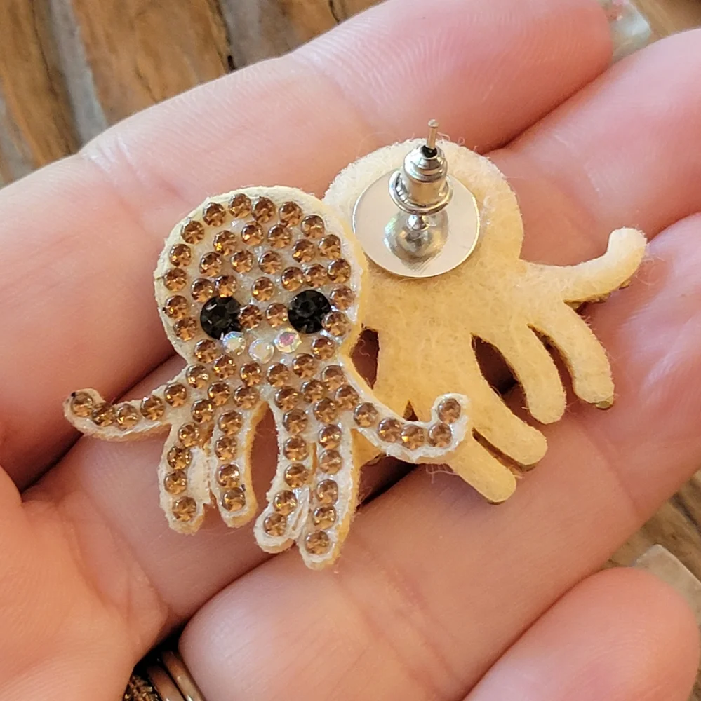 💥LAST PAIR💥Happy Octopi Rhinestone Sparkle Post Earrings - Picture 4 of 4